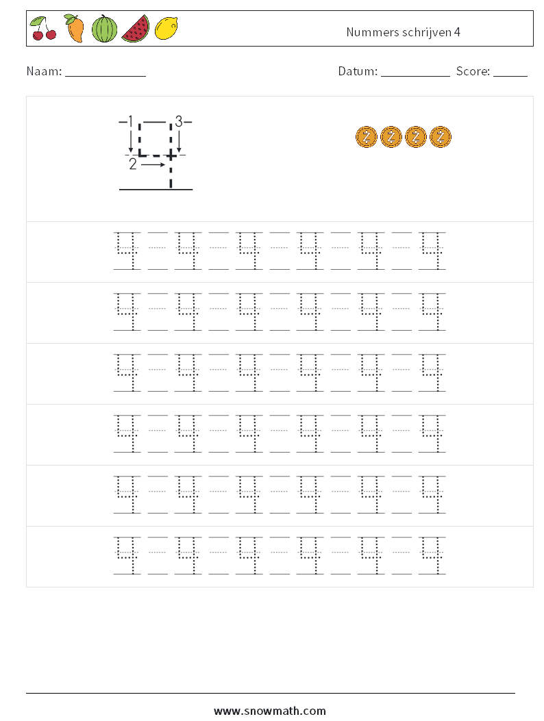 Nummers schrijven 4 Wiskundige werkbladen 17