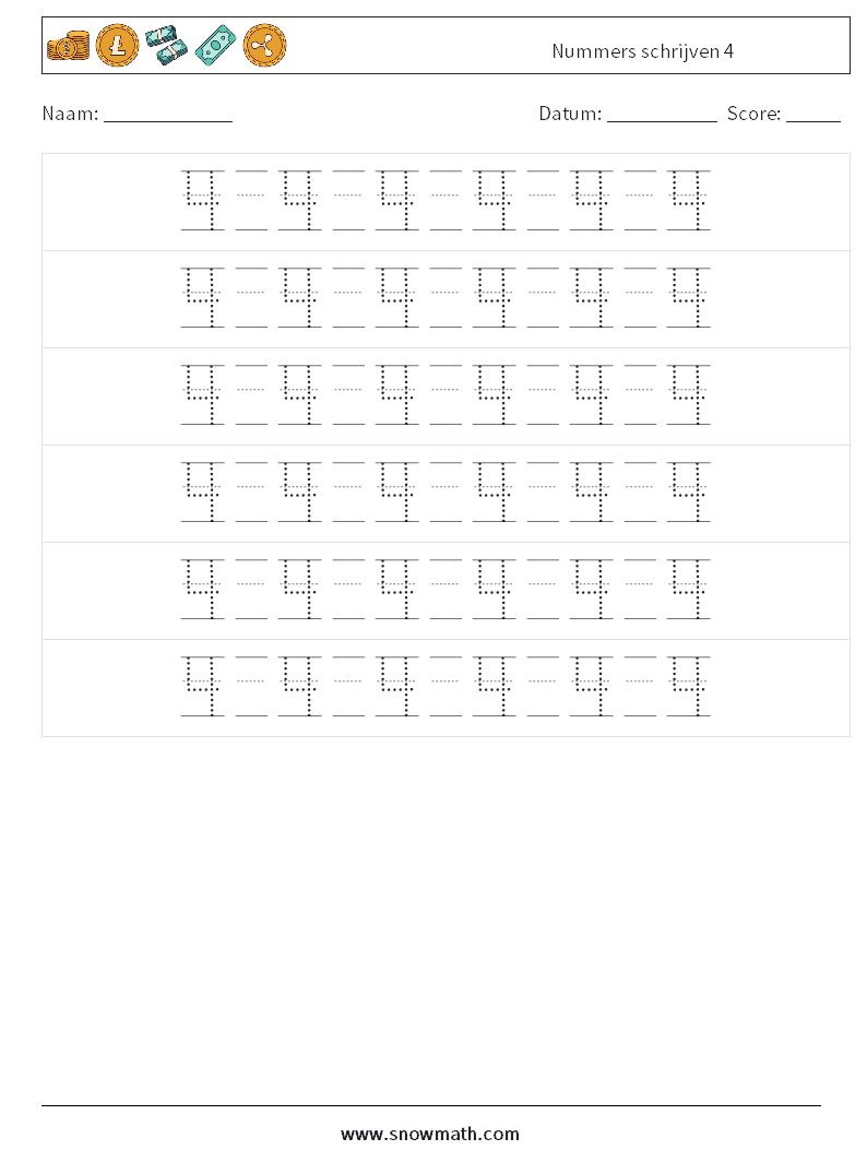 Nummers schrijven 4 Wiskundige werkbladen 18