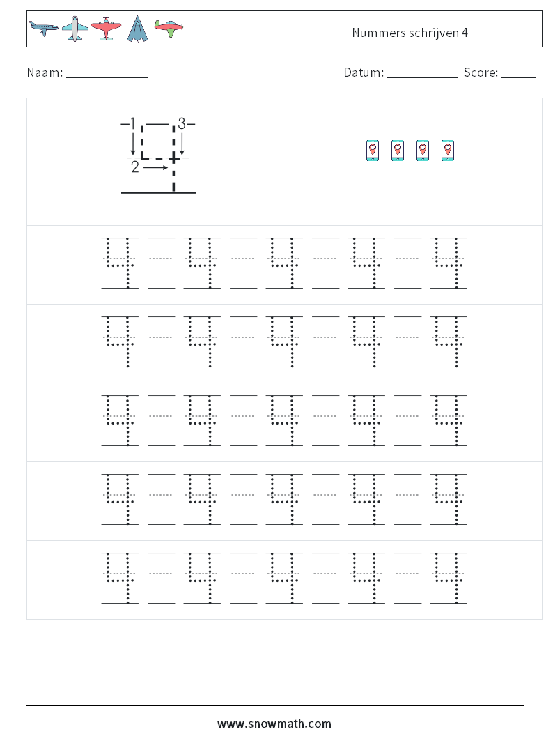 Nummers schrijven 4 Wiskundige werkbladen 21