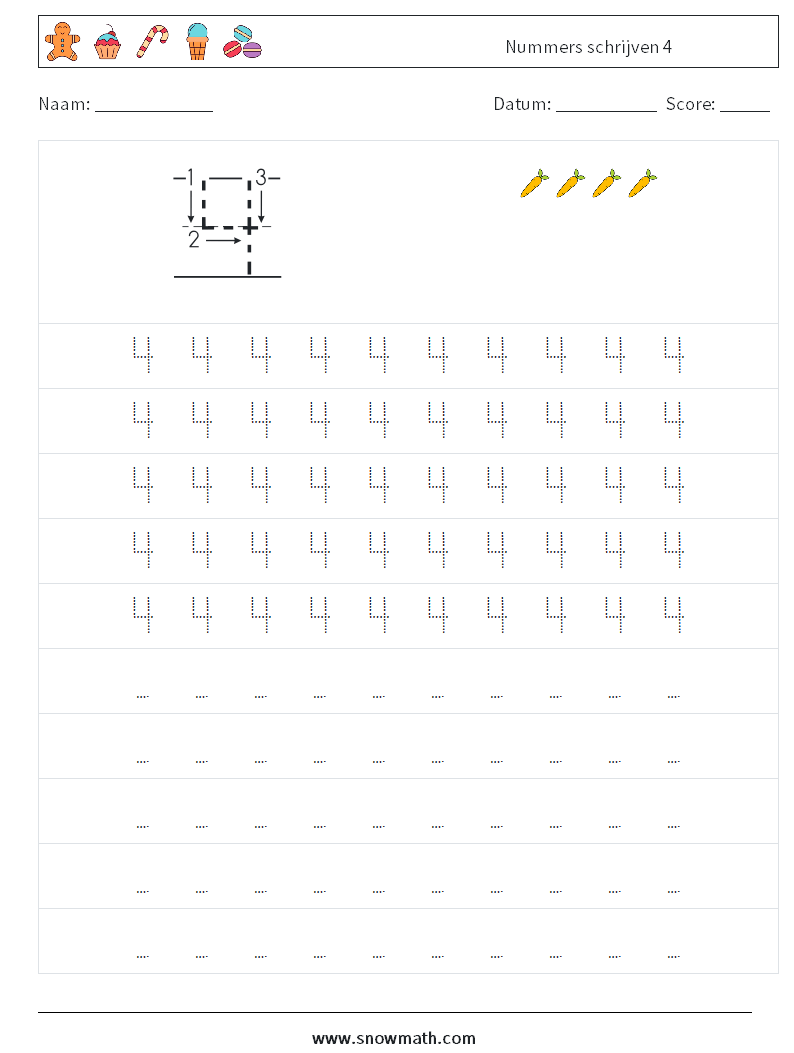 Nummers schrijven 4 Wiskundige werkbladen 3