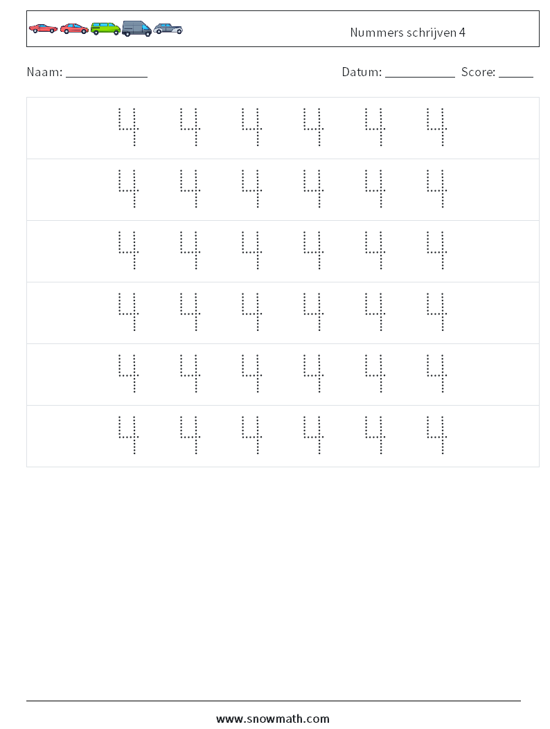 Nummers schrijven 4 Wiskundige werkbladen 6