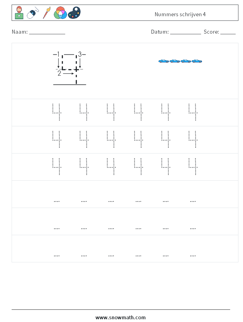 Nummers schrijven 4 Wiskundige werkbladen 7