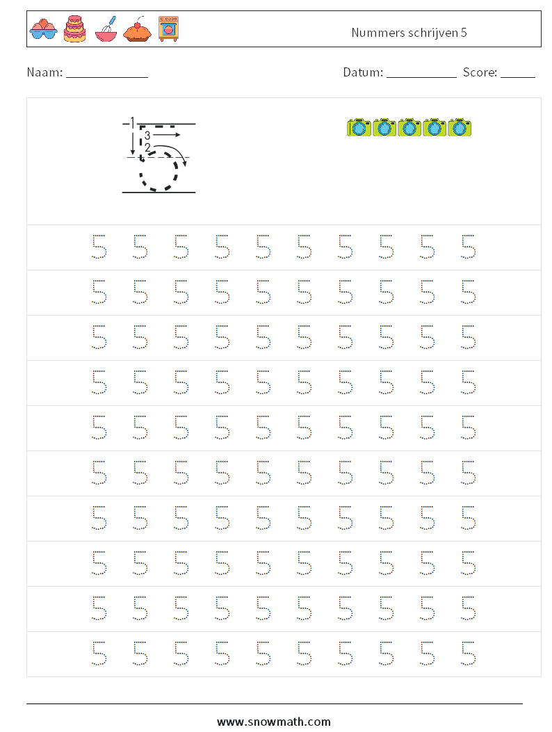 Nummers schrijven 5 Wiskundige werkbladen 1