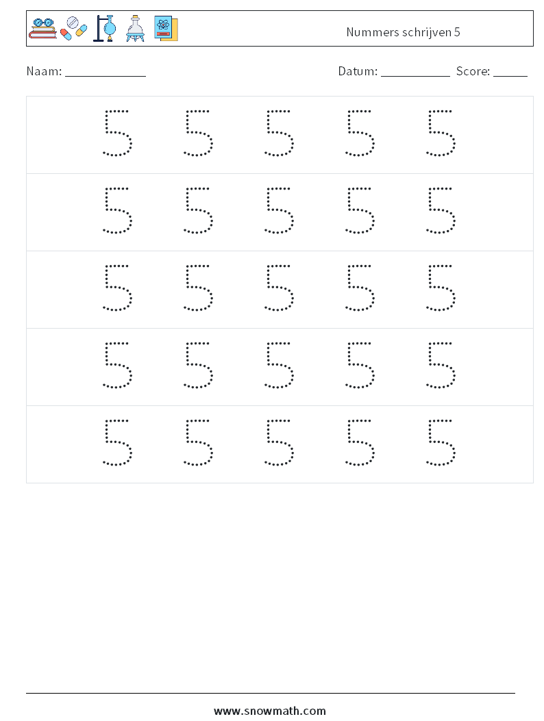 Nummers schrijven 5 Wiskundige werkbladen 10