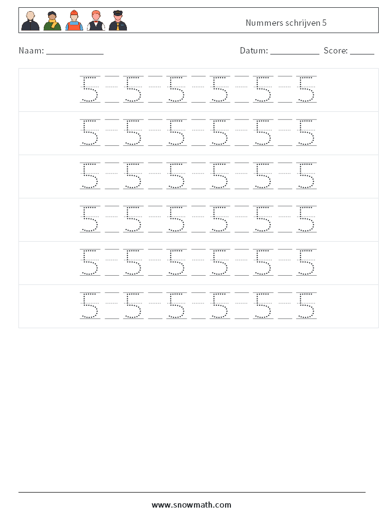 Nummers schrijven 5 Wiskundige werkbladen 18