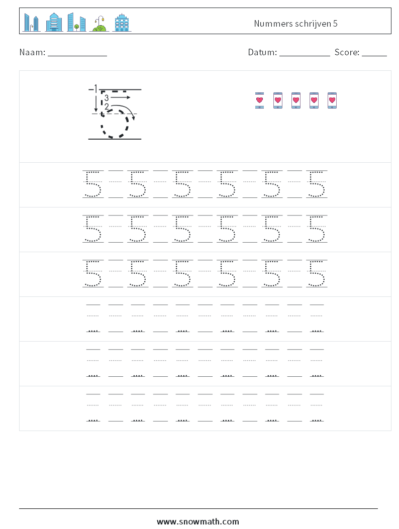 Nummers schrijven 5 Wiskundige werkbladen 19