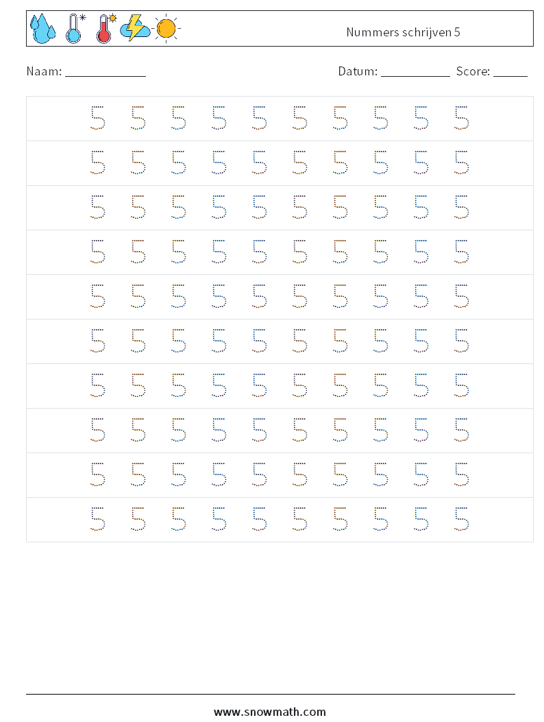 Nummers schrijven 5 Wiskundige werkbladen 2