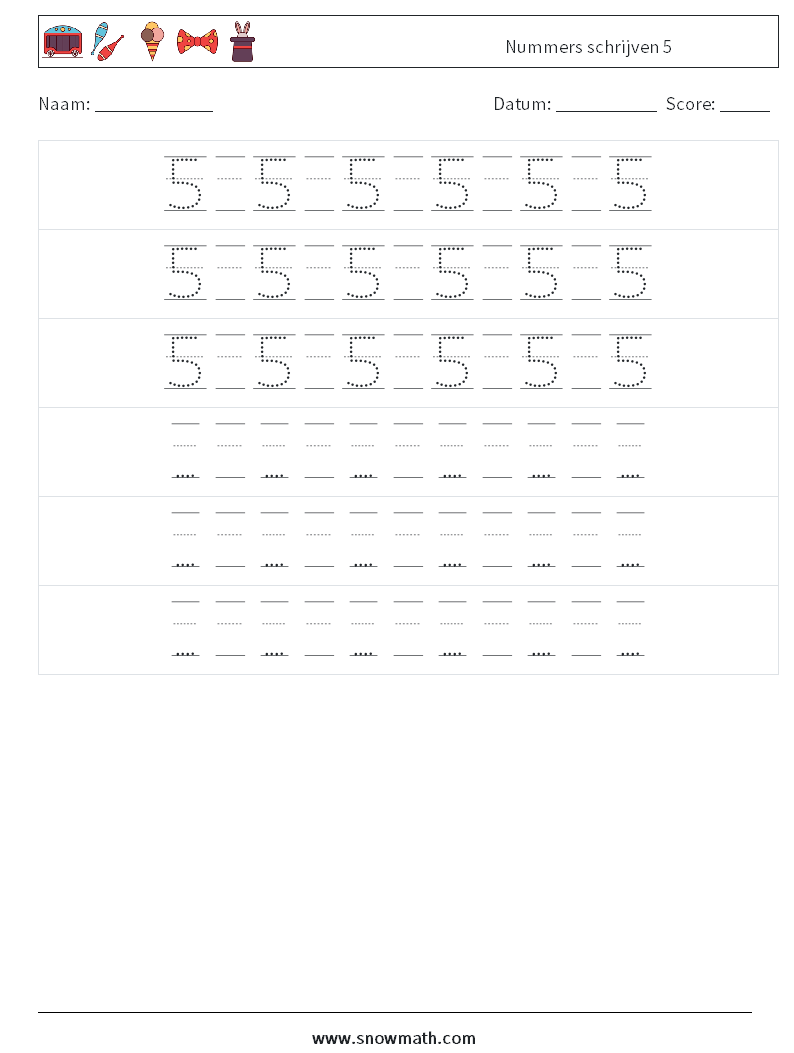 Nummers schrijven 5 Wiskundige werkbladen 20