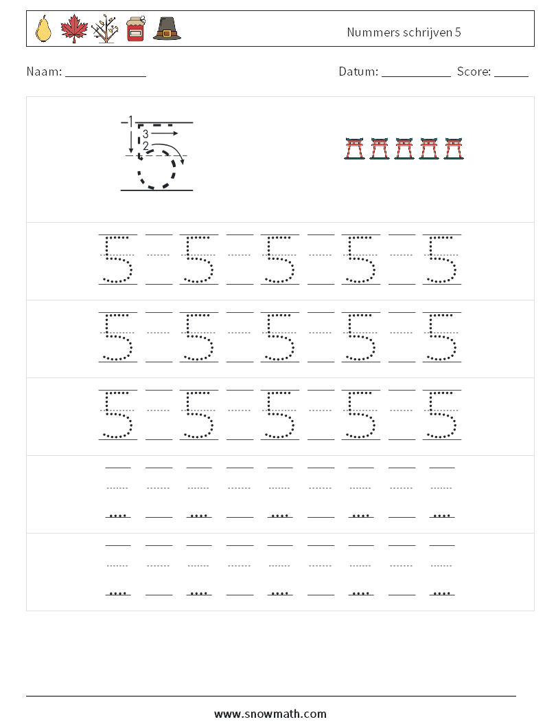 Nummers schrijven 5 Wiskundige werkbladen 23