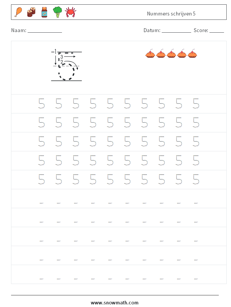 Nummers schrijven 5 Wiskundige werkbladen 3