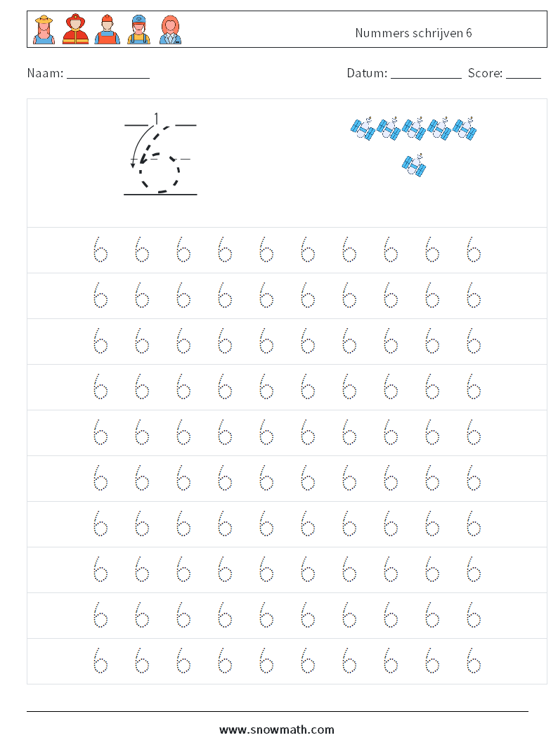 Nummers schrijven 6 Wiskundige werkbladen 1