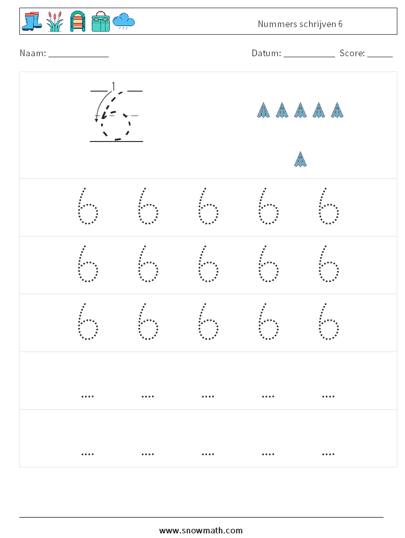 Nummers schrijven 6 Wiskundige werkbladen 11