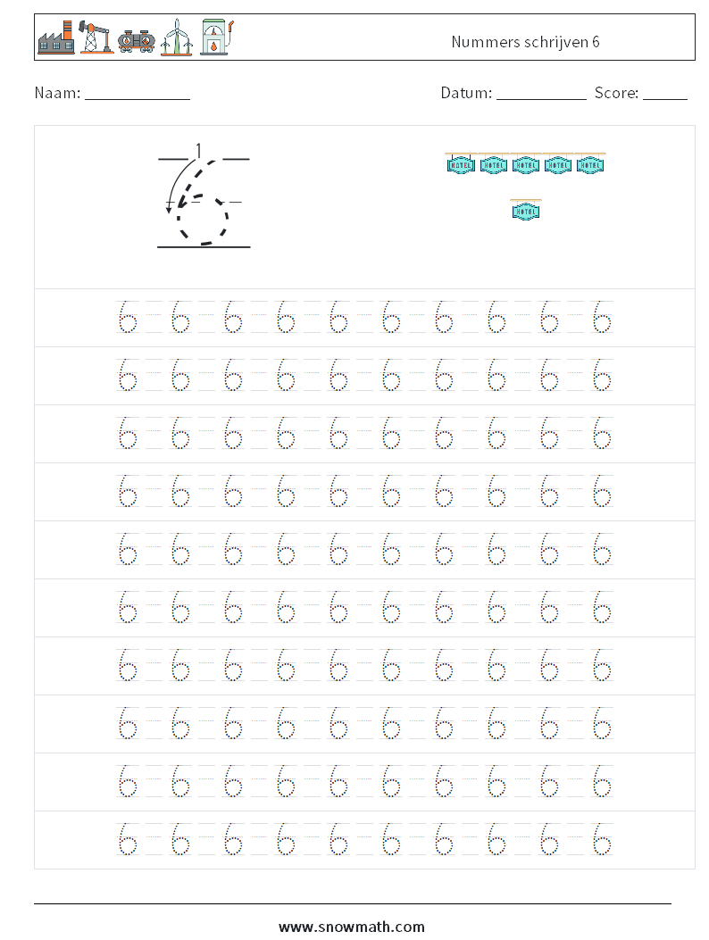 Nummers schrijven 6 Wiskundige werkbladen 13