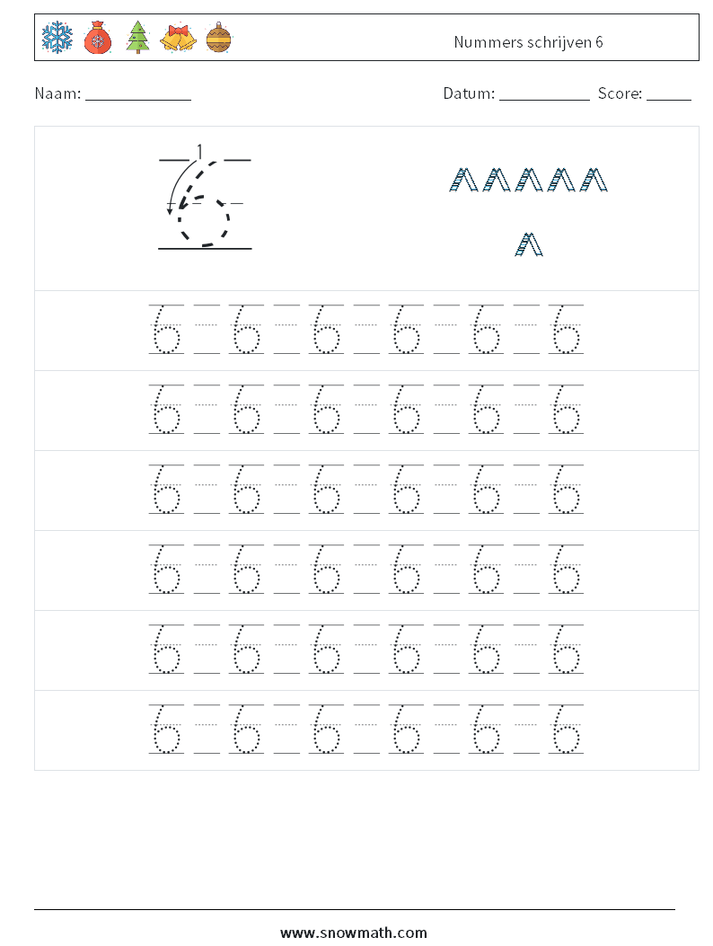 Nummers schrijven 6 Wiskundige werkbladen 17