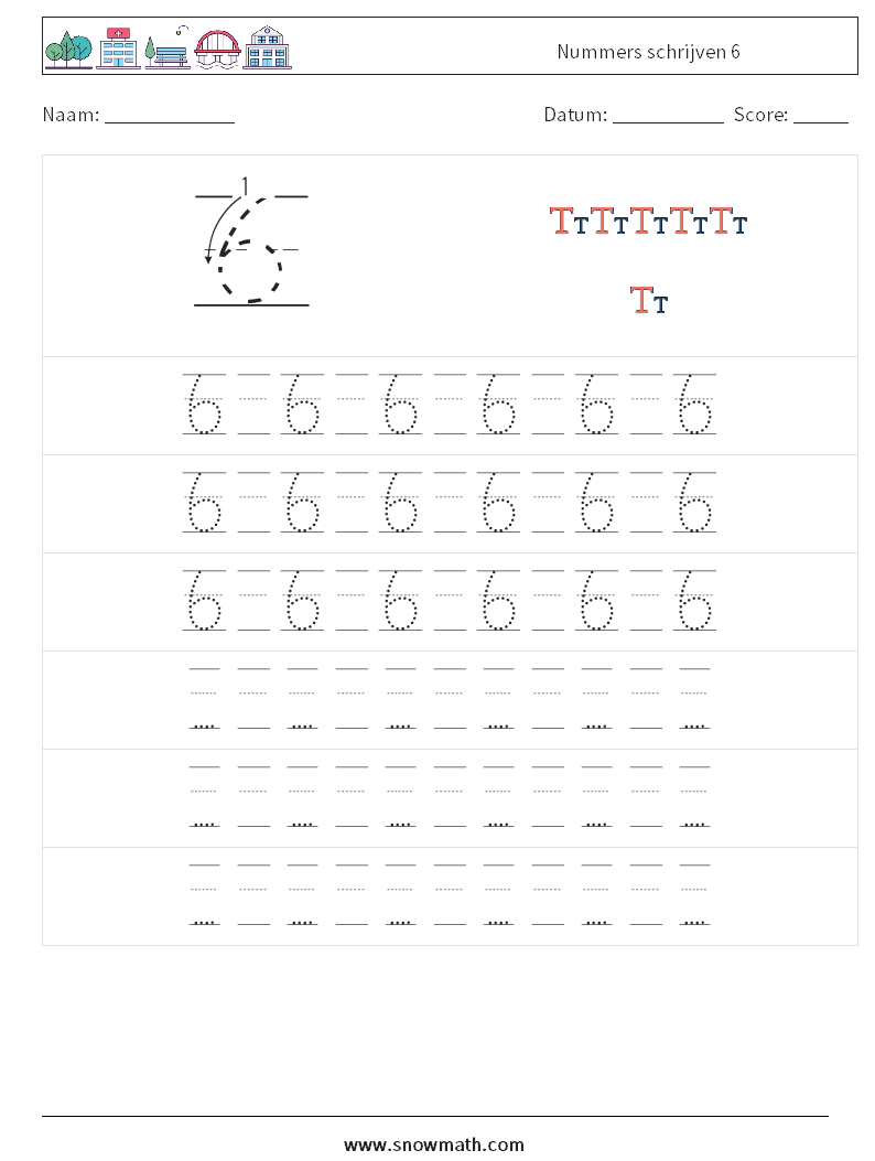 Nummers schrijven 6 Wiskundige werkbladen 19