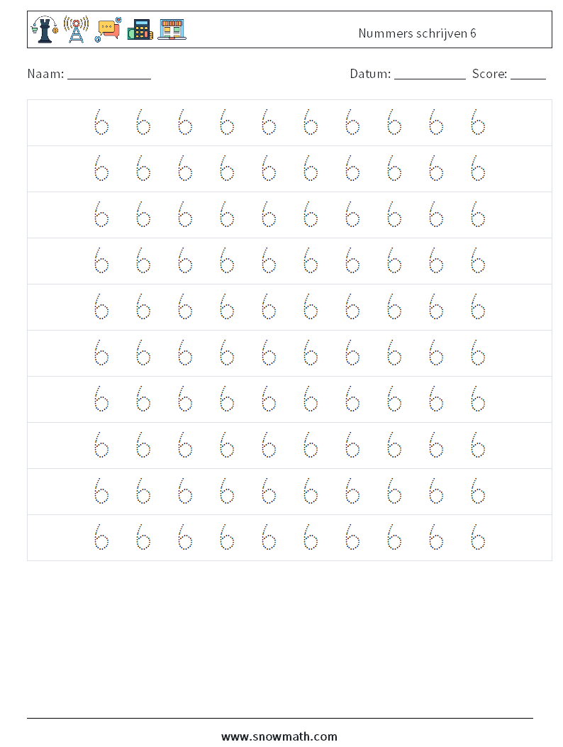 Nummers schrijven 6 Wiskundige werkbladen 2