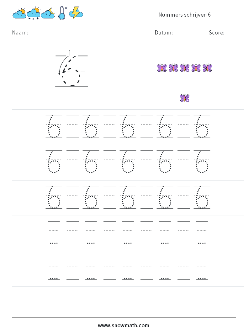 Nummers schrijven 6 Wiskundige werkbladen 23