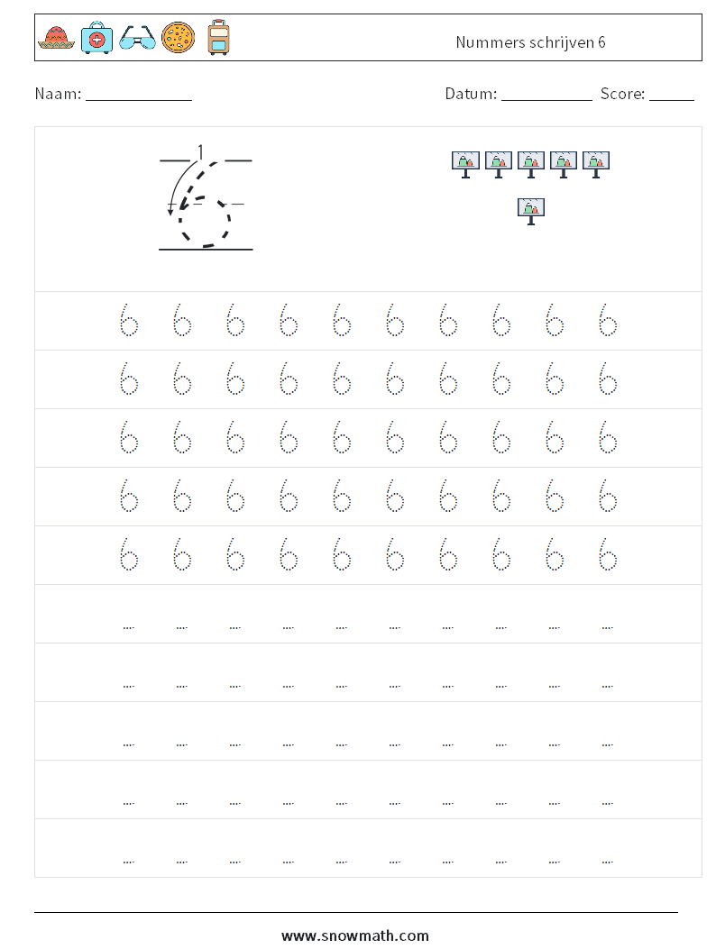 Nummers schrijven 6 Wiskundige werkbladen 3