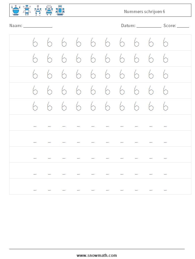 Nummers schrijven 6 Wiskundige werkbladen 4