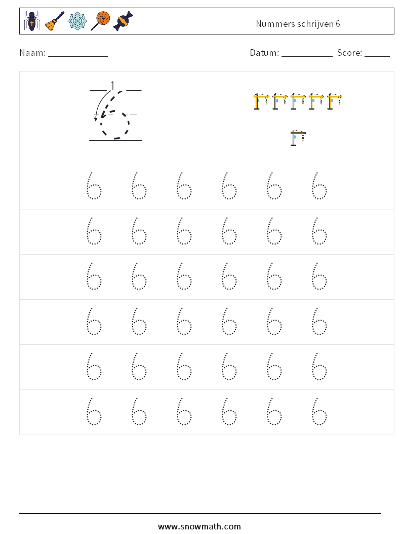 Nummers schrijven 6 Wiskundige werkbladen 5