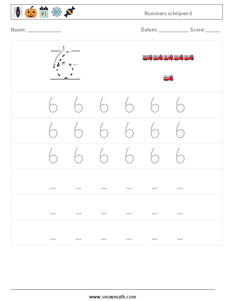 Nummers schrijven 6 Wiskundige werkbladen 7