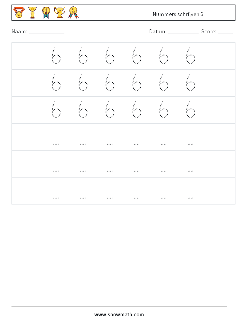 Nummers schrijven 6 Wiskundige werkbladen 8