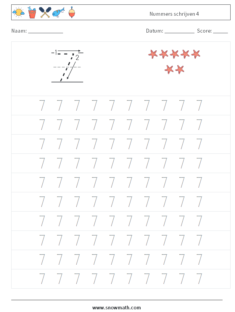 Nummers schrijven 4 Wiskundige werkbladen 1