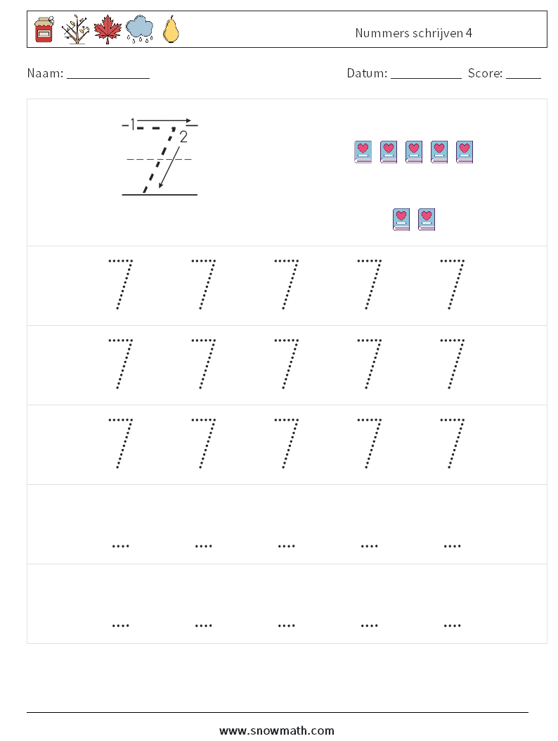 Nummers schrijven 4 Wiskundige werkbladen 11