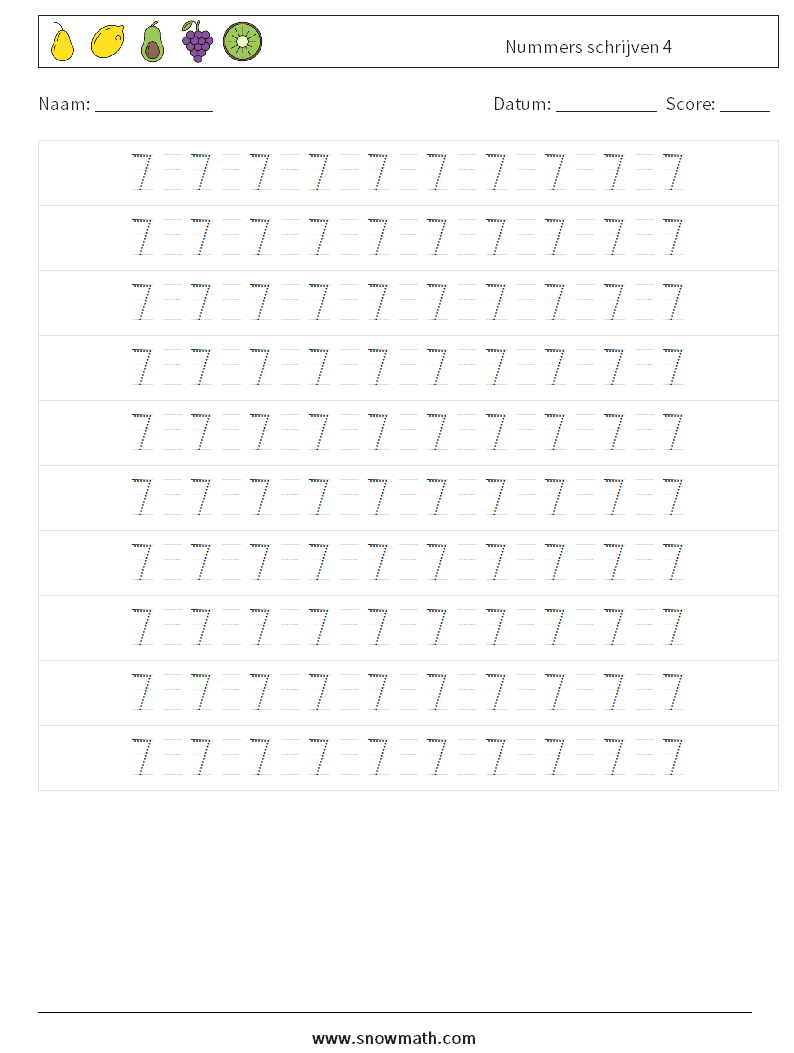 Nummers schrijven 4 Wiskundige werkbladen 14