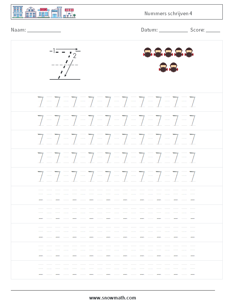 Nummers schrijven 4 Wiskundige werkbladen 15