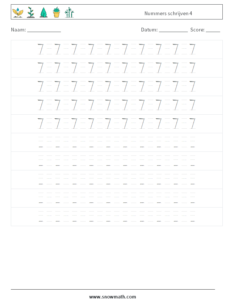 Nummers schrijven 4 Wiskundige werkbladen 16