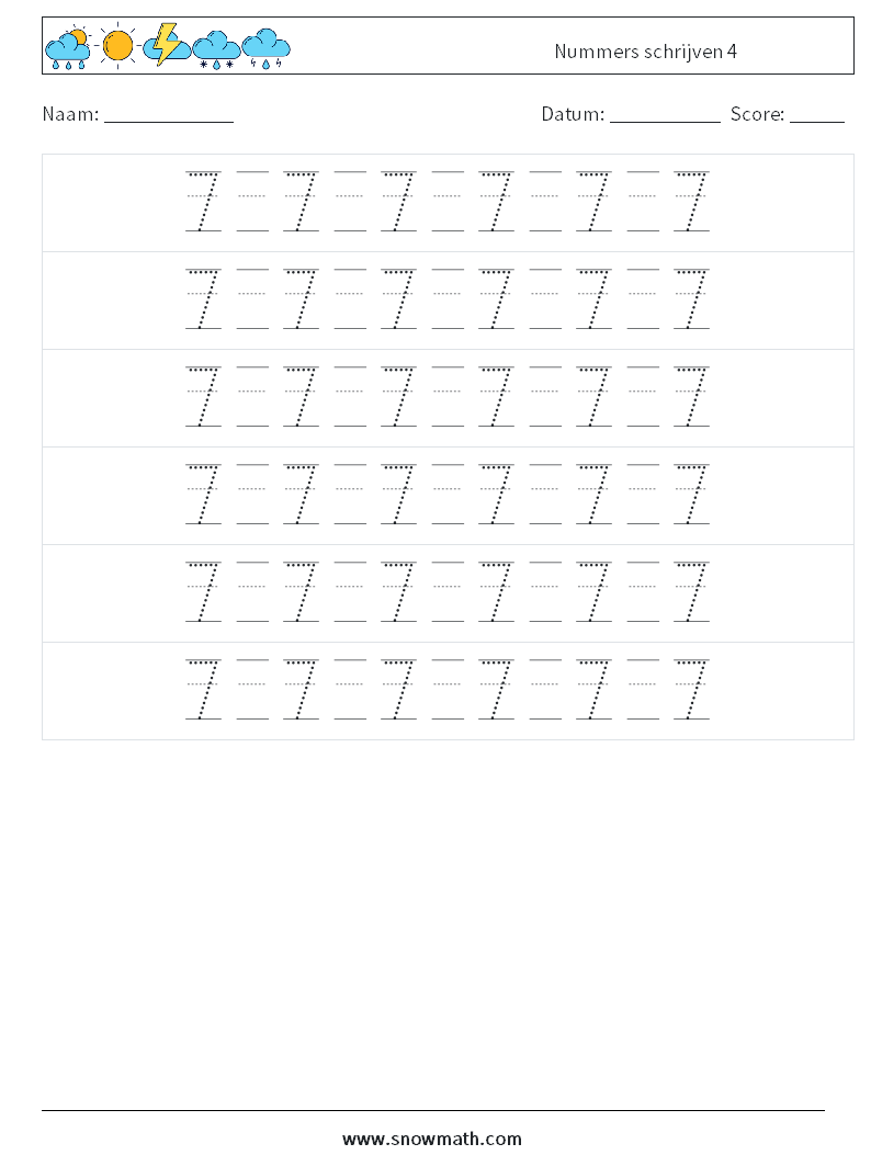 Nummers schrijven 4 Wiskundige werkbladen 18