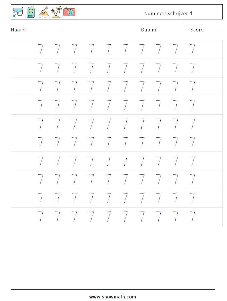 Nummers schrijven 4 Wiskundige werkbladen 2