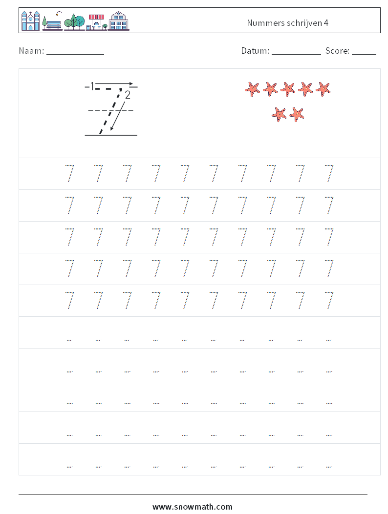 Nummers schrijven 4 Wiskundige werkbladen 3