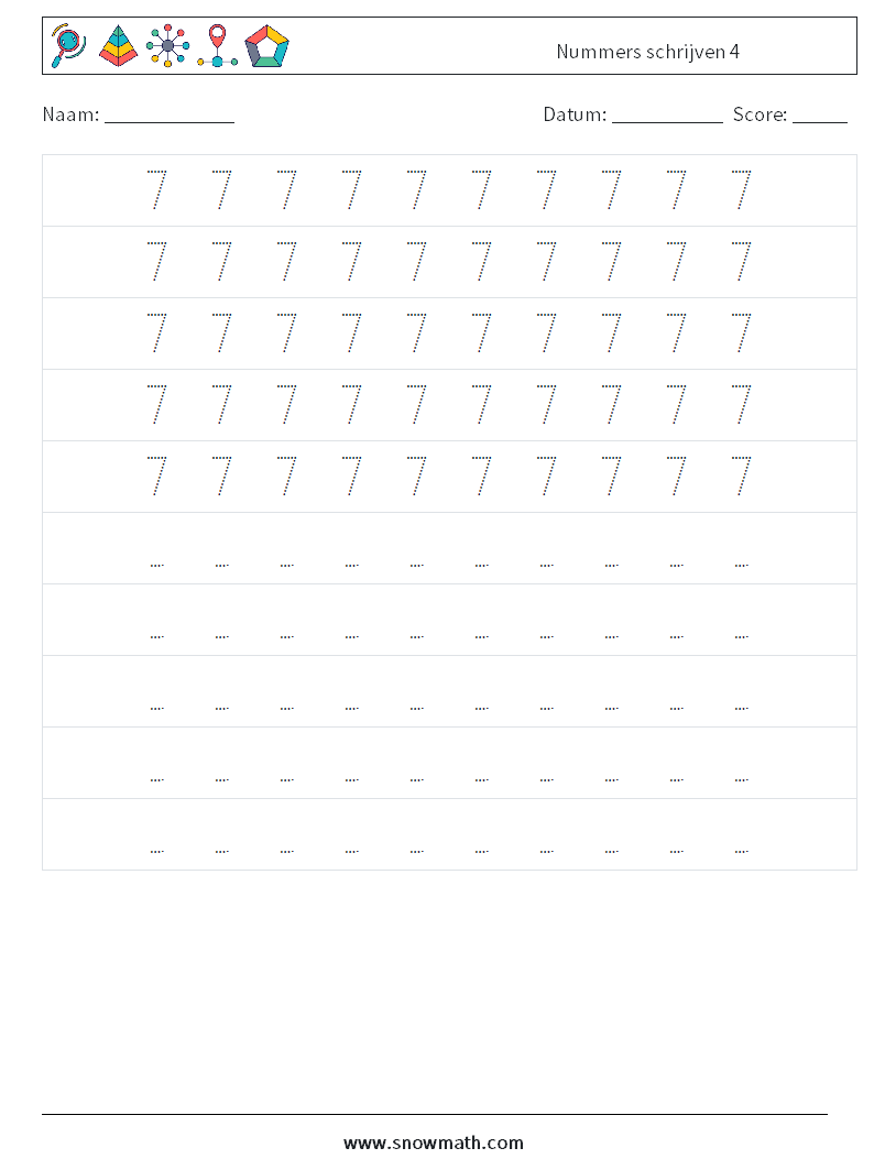 Nummers schrijven 4 Wiskundige werkbladen 4