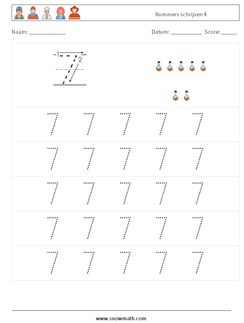 Nummers schrijven 4 Wiskundige werkbladen 9