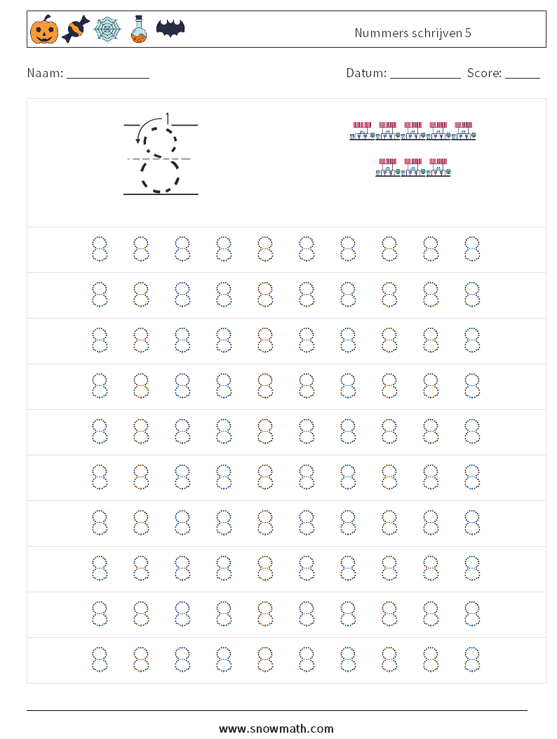 Nummers schrijven 5 Wiskundige werkbladen 1