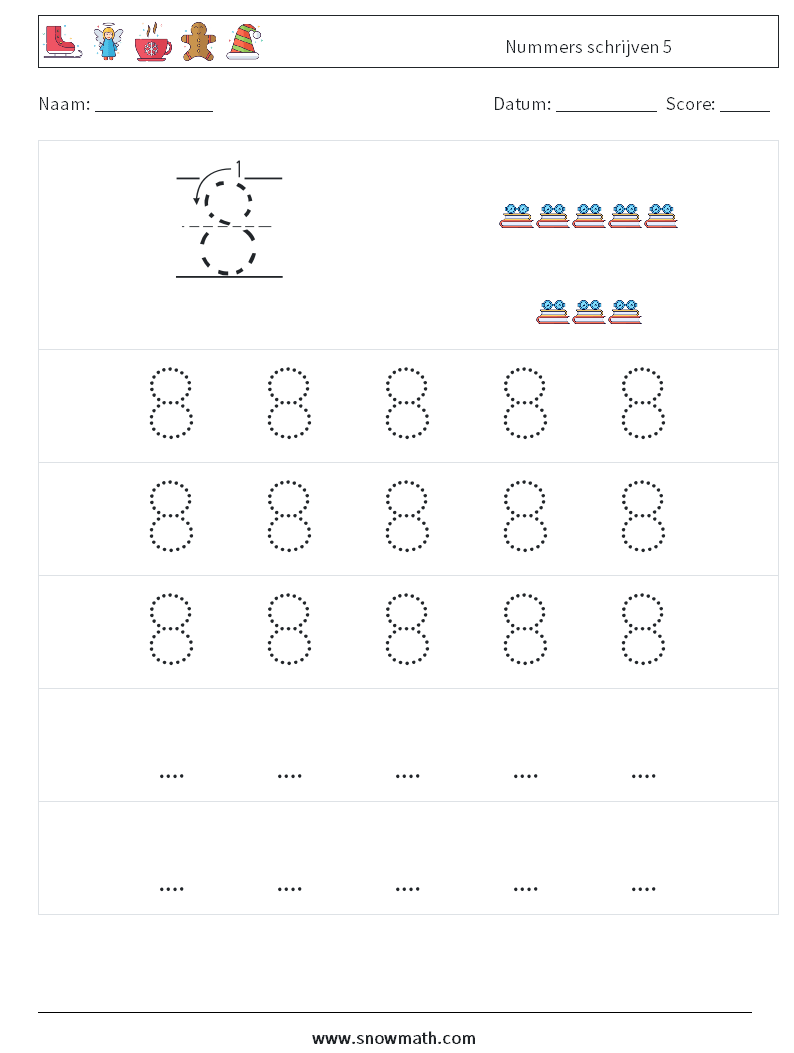 Nummers schrijven 5 Wiskundige werkbladen 11