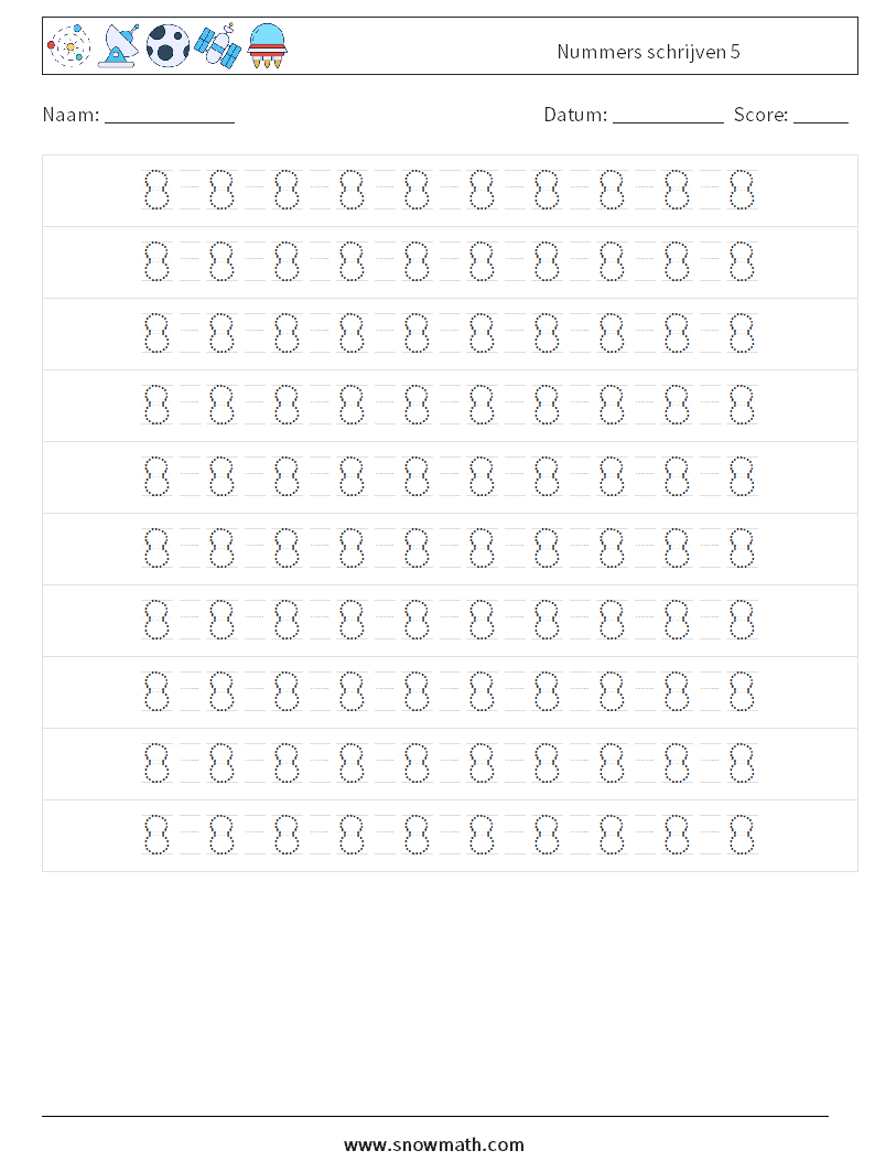 Nummers schrijven 5 Wiskundige werkbladen 14