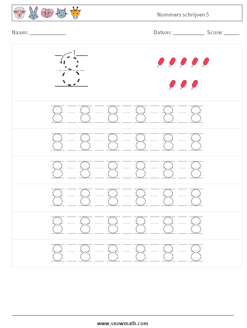 Nummers schrijven 5 Wiskundige werkbladen 17