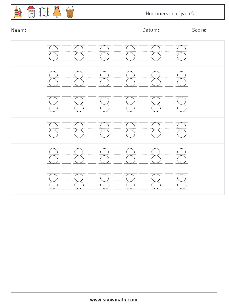 Nummers schrijven 5 Wiskundige werkbladen 18