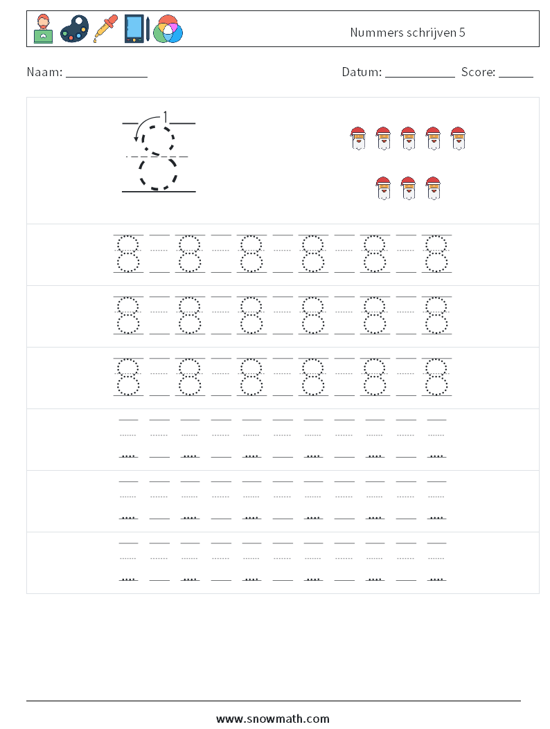 Nummers schrijven 5 Wiskundige werkbladen 19