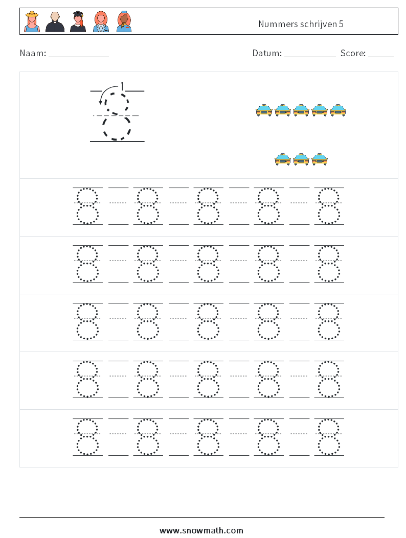 Nummers schrijven 5 Wiskundige werkbladen 21