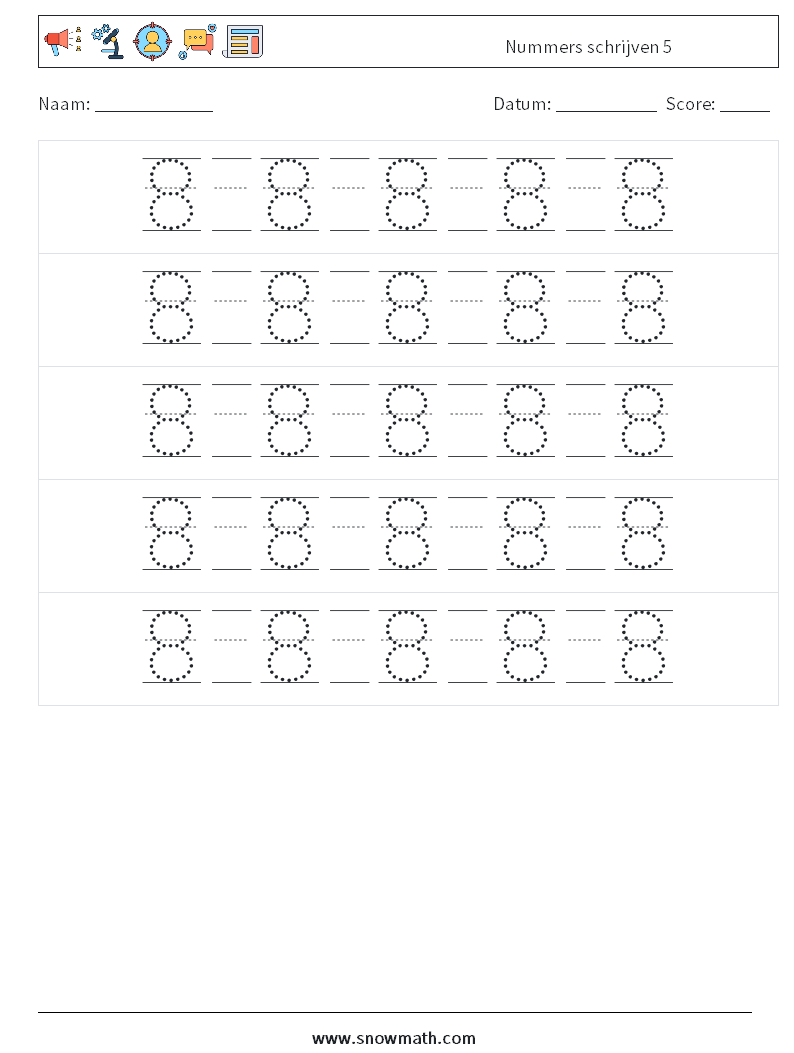 Nummers schrijven 5 Wiskundige werkbladen 22