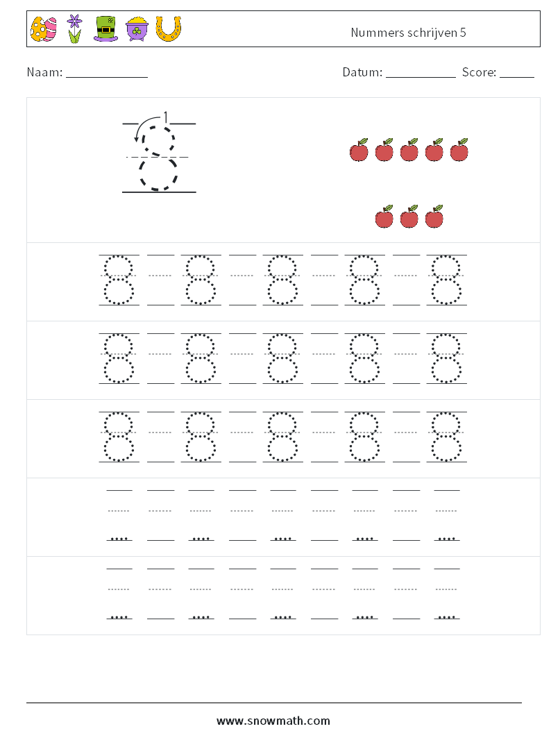 Nummers schrijven 5 Wiskundige werkbladen 23