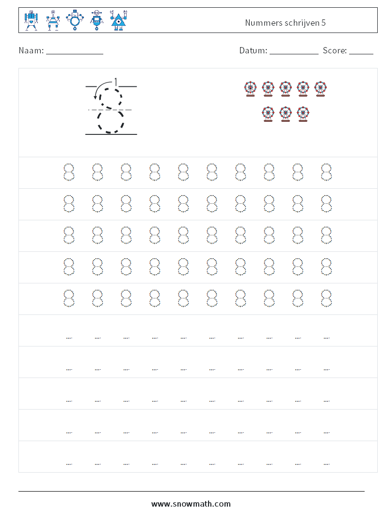 Nummers schrijven 5 Wiskundige werkbladen 3