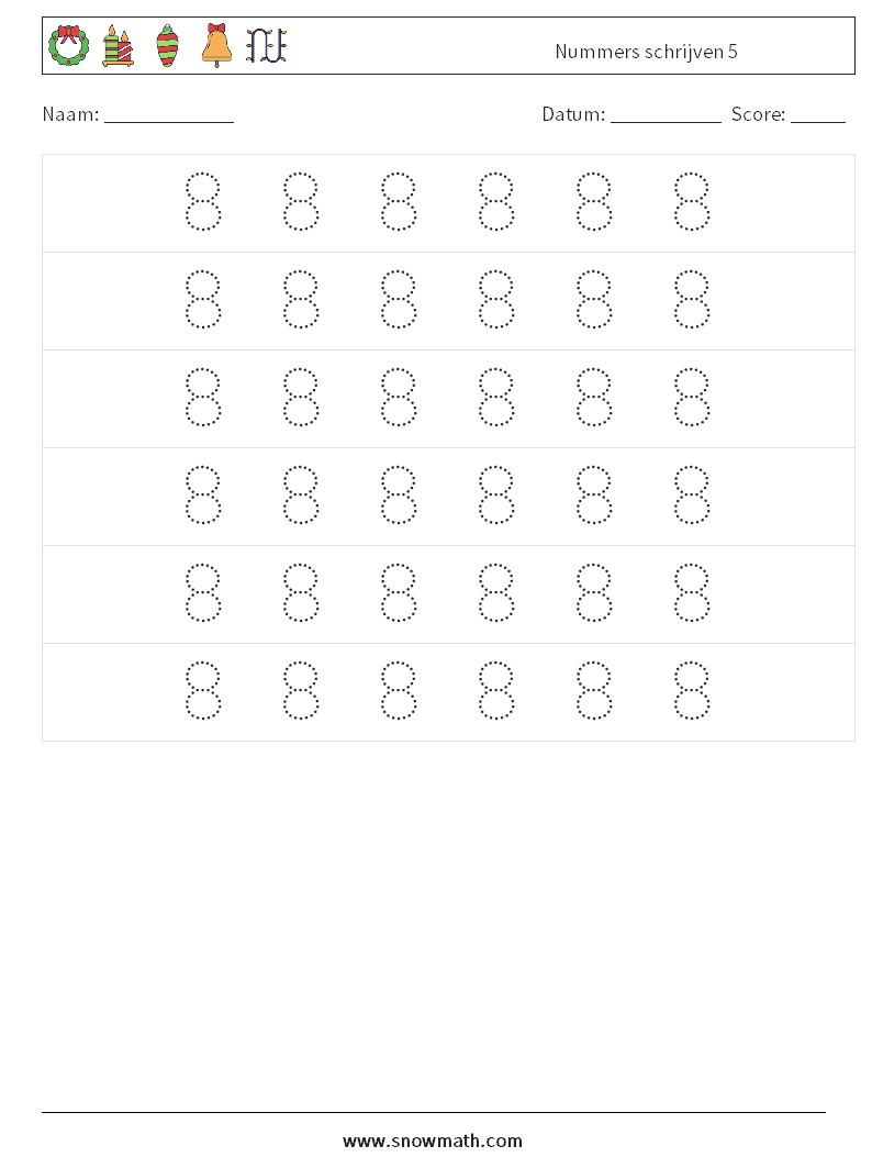 Nummers schrijven 5 Wiskundige werkbladen 6