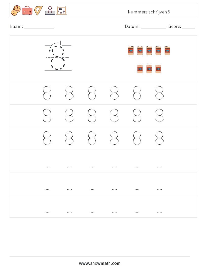 Nummers schrijven 5 Wiskundige werkbladen 7