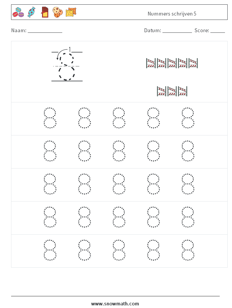 Nummers schrijven 5 Wiskundige werkbladen 9