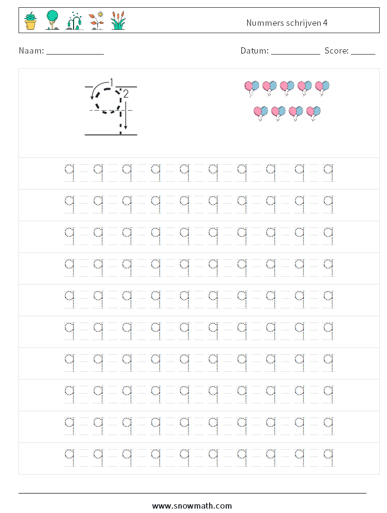 Nummers schrijven 4 Wiskundige werkbladen 13